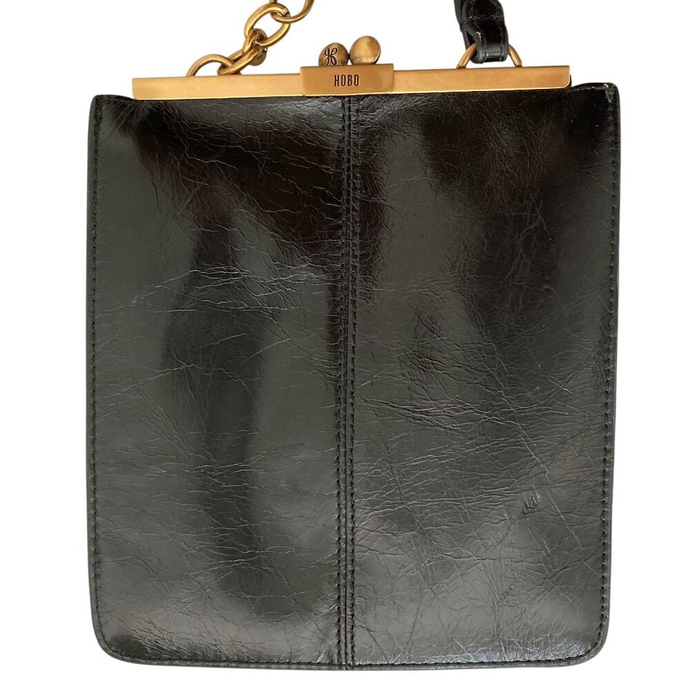 Vintage HOBO Leather Rectangular Crossbody Bag Hinged Black - Picture 3 of 13